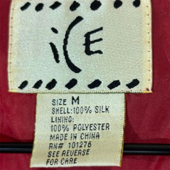 ICE Red Silk Paisley Sheer Bell Sleeve Ruffle Blouse M Y2K Romantic Boho Fairy - Picture 4 of 8